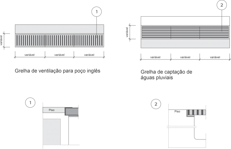 Grelha poco ingles e aguas pluviais tecnico